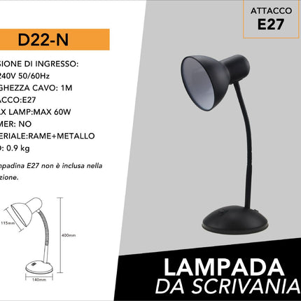 Lampada da scrivania con braccio flessibile snodabile luce lume da tavolo orientabile da cameretta