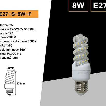 ampadina LED Cornetto E27 8W 6500K – Risparmio energetico 85% | Luce fredda per ambienti professionali enzoled