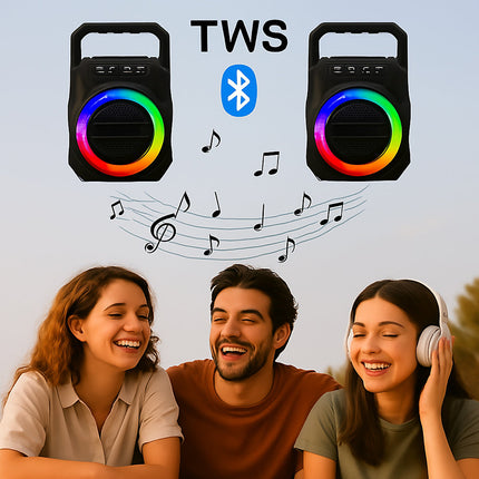 Cassa bluetooth TWS radio FM luci led RGB 5W ricaricabile USB/TF/AUX enzoled