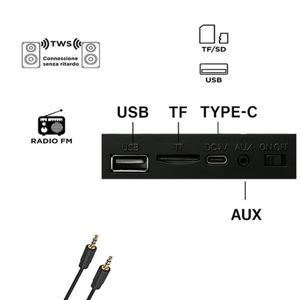 Cassa bluetooth TWS radio FM luci led RGB 5W ricaricabile USB/TF/AUX enzoled