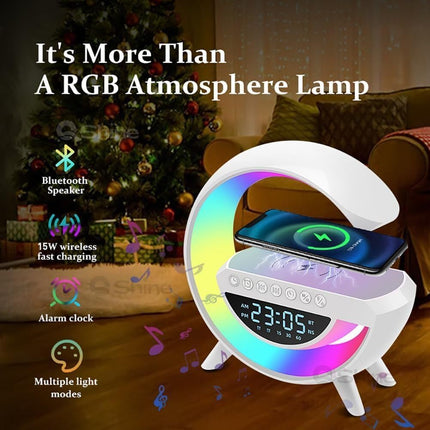 Cassa Speaker bluetooth lampada G RGB con ricarica per smartphone induzione orologio sveglia enzoled