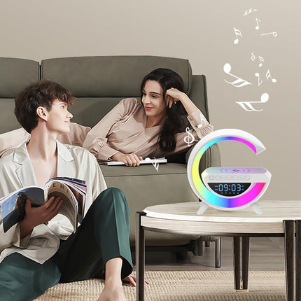 Cassa Speaker bluetooth lampada G RGB con ricarica per smartphone induzione orologio sveglia enzoled
