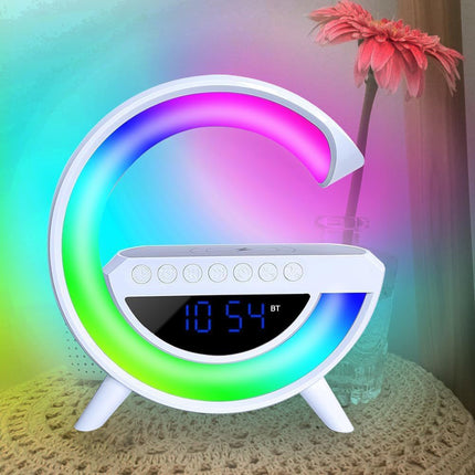 Cassa Speaker bluetooth lampada G RGB con ricarica per smartphone induzione orologio sveglia enzoled