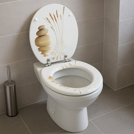 Copriwater universale in legno mdf cerniere con stampa spighe e sassi