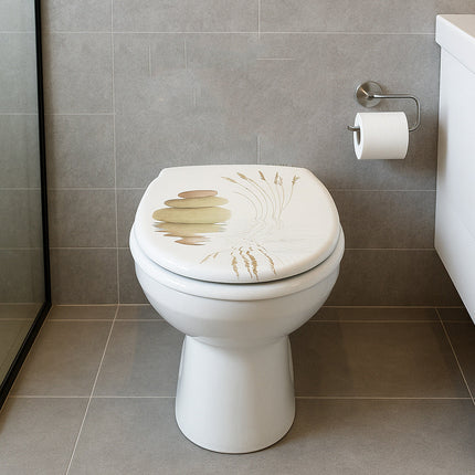 Copriwater universale in legno mdf cerniere con stampa spighe e sassi