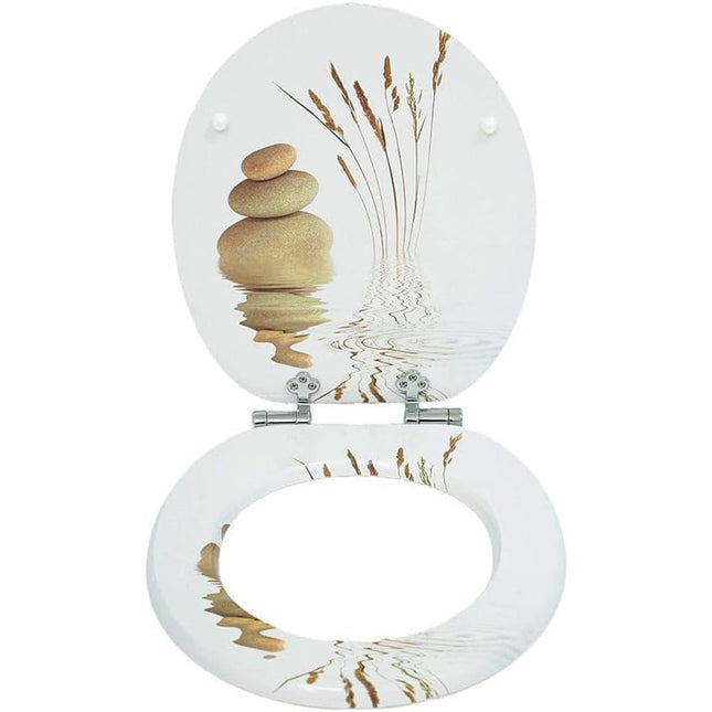 Copriwater universale in legno mdf cerniere con stampa spighe e sassi