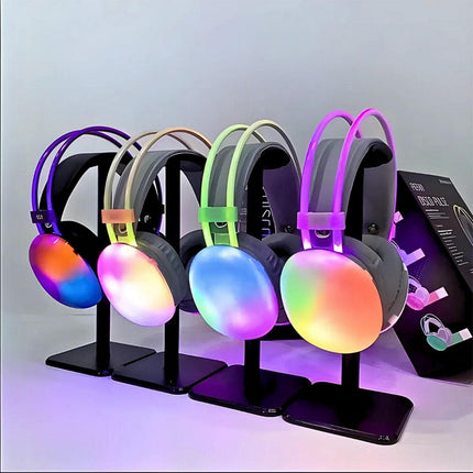 Cuffia bluetooth ricaricabile cuffie wireless con luci rgb auricolare per musica pc smartphone - enzoled