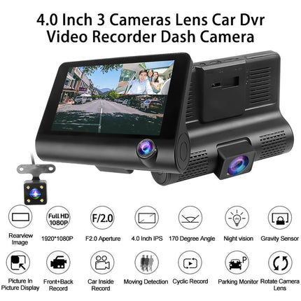 Dash Cam DVR monitor 4¡± 3 telecamera anteriore interna e retromarcia hd 1080p regista su SD visone notturna - enzoled