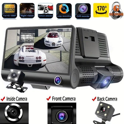 Dash Cam DVR monitor 4¡± 3 telecamera anteriore interna e retromarcia hd 1080p regista su SD visone notturna - enzoled