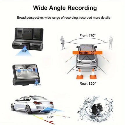 Dash Cam DVR monitor 4¡± 3 telecamera anteriore interna e retromarcia hd 1080p regista su SD visone notturna - enzoled