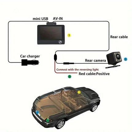Dash Cam DVR monitor 4¡± 3 telecamera anteriore interna e retromarcia hd 1080p regista su SD visone notturna - enzoled