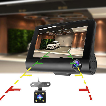 Dash Cam DVR monitor 4¡± 3 telecamera anteriore interna e retromarcia hd 1080p regista su SD visone notturna - enzoled