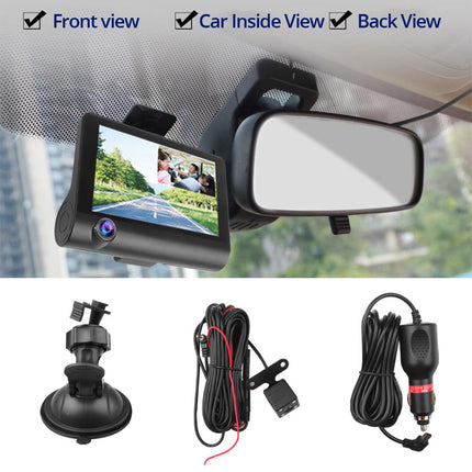 Dash Cam DVR monitor 4¡± 3 telecamera anteriore interna e retromarcia hd 1080p regista su SD visone notturna - enzoled