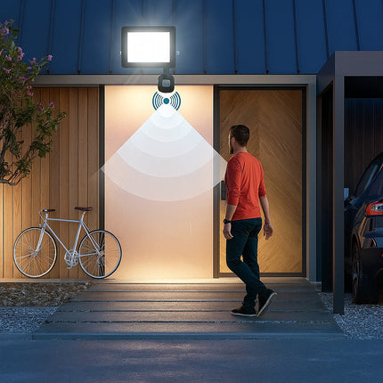 Faro 114 led 100 watt con sensore di passaggio luce bianca 6500k IP67