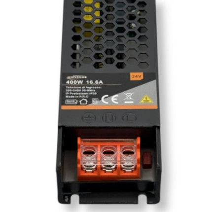 Alimentatore Slim 24V 16.6A 400W Switching – Stabilizzato in Metallo Nero, Ingresso 220V enzoled