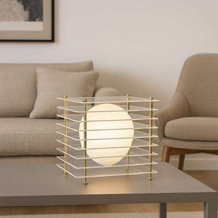 Lampada lume con sfera opalina e struttura trasparente finitura oro G9