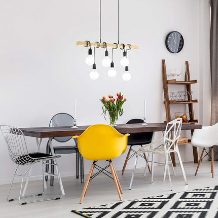 Lampadario sospensione in legno stile Industriale 6 portalampada E27