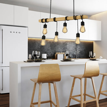 Lampadario sospensione in legno stile Industriale 6 portalampada E27