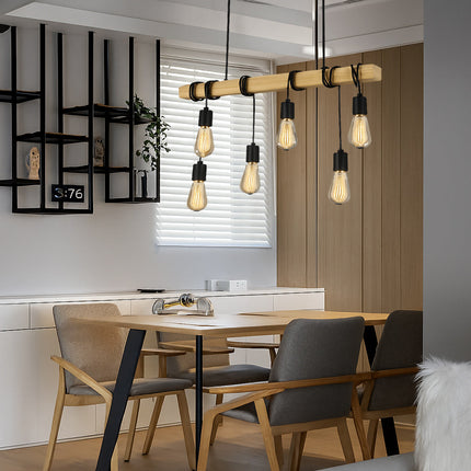 Lampadario sospensione in legno stile Industriale 6 portalampada E27