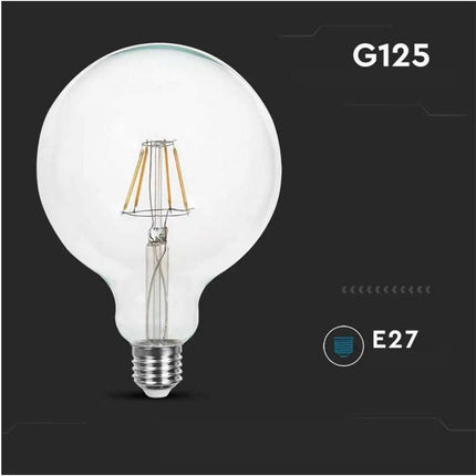 Lampadina led a filamento in vetro trasparente 8 watt attacco e27 globo g125 sfera a luce calda 2700k - enzoled