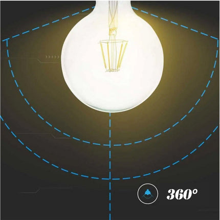 Lampadina led a filamento in vetro trasparente 8 watt attacco e27 globo g125 sfera a luce calda 2700k - enzoled