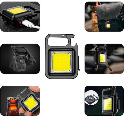 Torcia tascabile led cob multifunzione ricaricabile tre modalità di luce torcetta portachiavi calamitata apribottiglia - enzoled