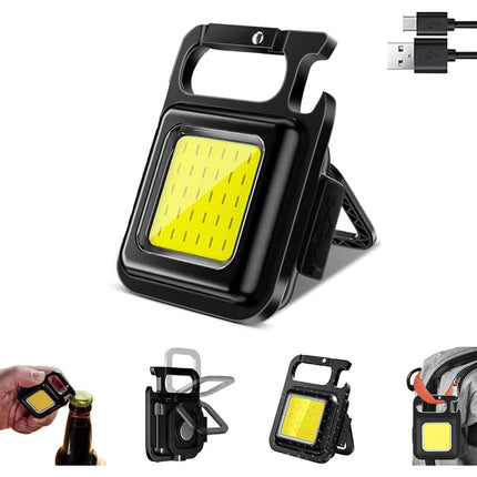 Torcia tascabile led cob multifunzione ricaricabile tre modalità di luce torcetta portachiavi calamitata apribottiglia - enzoled