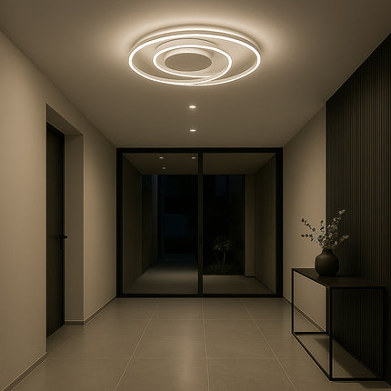 Plafoniera led 32W design cerchio spirale bianco tecnologia CCT enzoled