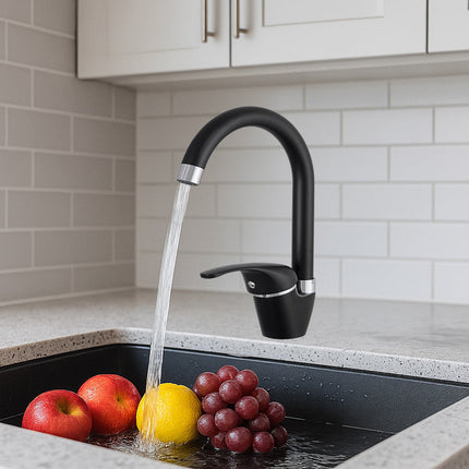 Rubinetto da cucina canna alta orientabile moderno nero opaco