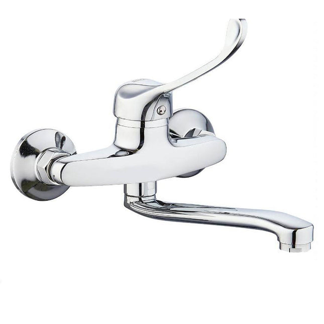 Rubinetto a parete clinica a leva lunga orientabile ottone cromato