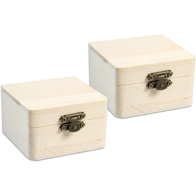 Set 2 scatole in legno quadrate per decoupage decorazione portagioie bomboniere cofanetto portaoggetti con chiusura clip - enzoled