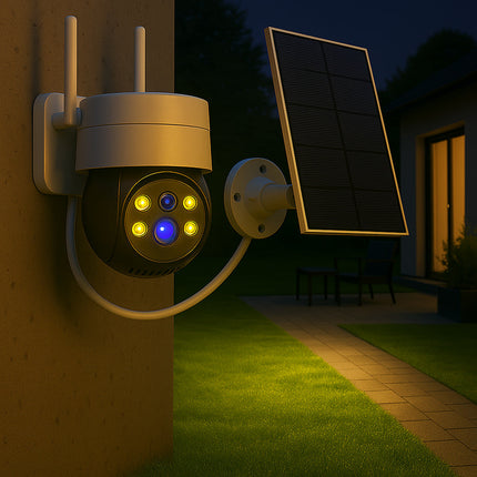 Telecamera WI-FI con pannello solare motorizzata 4 led a colori enzoled