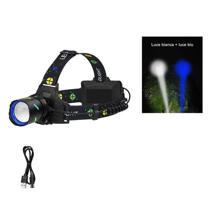 Torcia frontale ricaricabile a 1 led con zoom 4 modalit¨¤ di luce bianca dimmerabile luce bianca e blu - enzoled