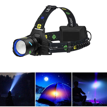 Torcia frontale ricaricabile a 1 led con zoom 4 modalit¨¤ di luce bianca dimmerabile luce bianca e blu - enzoled