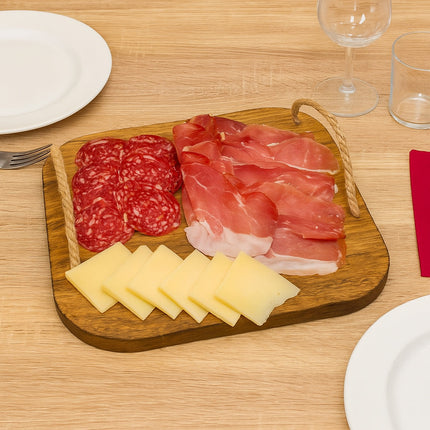 Vassoio quadrato in legno manici in canapa per aperitivo 33x33 cm