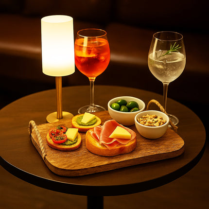 Vassoio quadrato in legno manici in canapa per aperitivo 33x33 cm