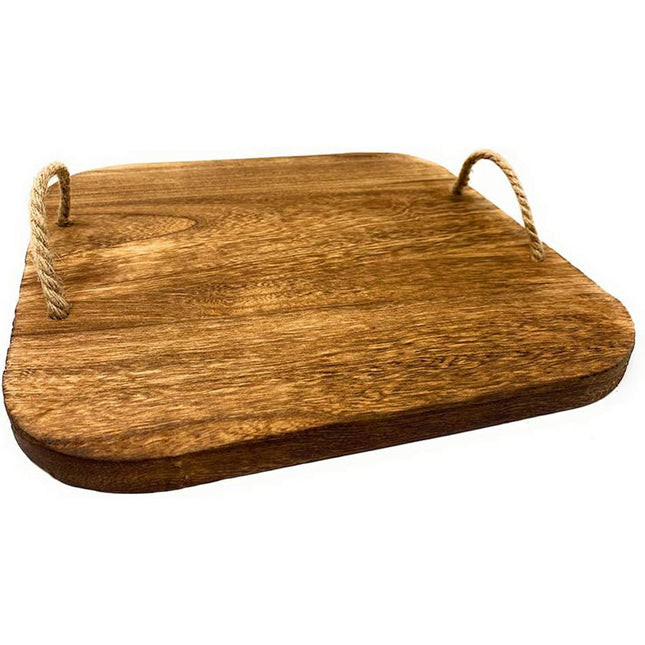 Vassoio quadrato in legno manici in canapa per aperitivo 33x33 cm