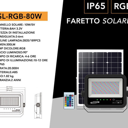 Faro a led con pannello solare 30 watt rgb con telecomando faretto con sensore crepuscolare per esterno IP65 enzoled