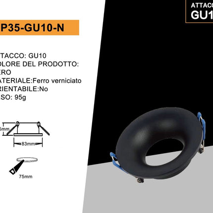 Supporto Portafaretto Circolare Oro 75mm 1XGU10 in Alluminio per Lampade LED enzoled
