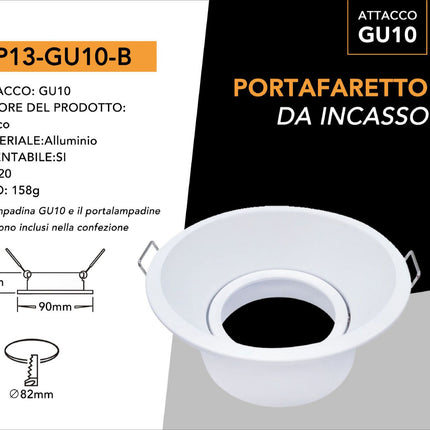 Supporto Portafaretto Bianco 82mm in Alluminio per Lampade LED enzoled