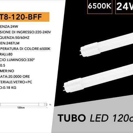"Tubo al neon LED T8 24W 6500K in vetro e PC - Luce bianca fredda | Lampada a risparmio energetico enzoled