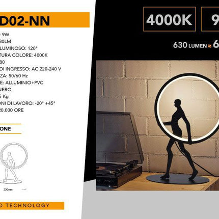 Lampada da tavolo decorativa 9 watt scultura corpo uomo illuminazione a led lume contemporaneo enzoled