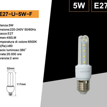 Lampadina LED Cornetto E27 5W 6500K – Risparmio energetico 80% | Luce fredda per ambienti professionali enzoled
