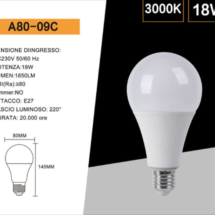 Lampadina a led 16,5 watt A80 attacco E27 sfera a luce fredda 6500k calda 3000k naturale 4000k enzoled