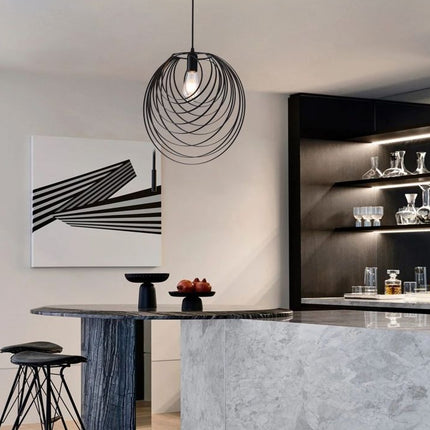 Lampadario da Soffitto E27 Nero, Design Industriale con Ferro e Cavo 0.5mm² - Perfetto per Ambienti Moderni enzoled