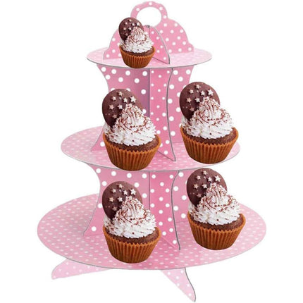 Alzatina a 3 ripiani con pois in cartone supporto per muffin cupcake dolci rustici stand espositore alzata decorazione per festa - enzoled