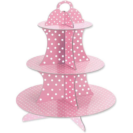 Alzatina a 3 ripiani con pois in cartone supporto per muffin cupcake dolci rustici stand espositore alzata decorazione per festa - enzoled