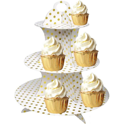 Alzatina a 3 ripiani con pois in cartone supporto per muffin cupcake dolci rustici stand espositore alzata decorazione per festa - enzoled