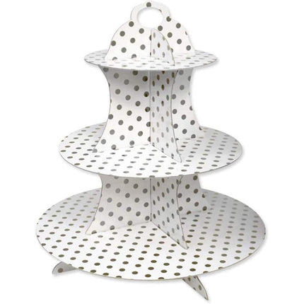 Alzatina a 3 ripiani con pois in cartone supporto per muffin cupcake dolci rustici stand espositore alzata decorazione per festa - enzoled