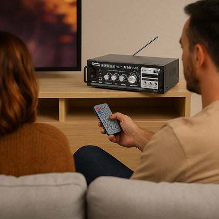 Amplificatore bluetooth 1 ingresso microfono radio FM con telecomando